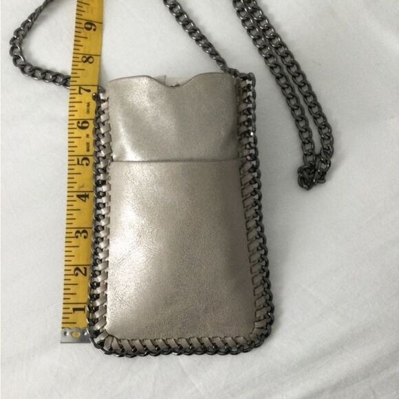 Handbag Phone Case Gunmetal Colored Chain Cross Body Leather Silver Color Silver - Picture 7 of 9
